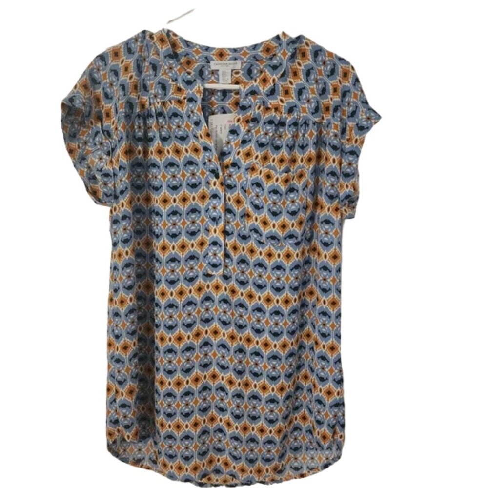 Carolina Belle Montreal Orange and Blue Dress Top M